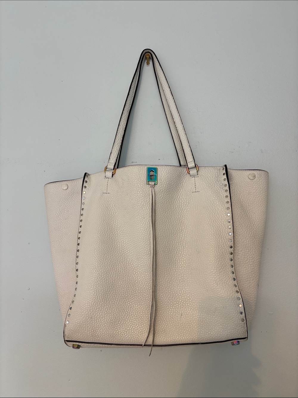 White Pebbled Leather Tote Shoulder Bag